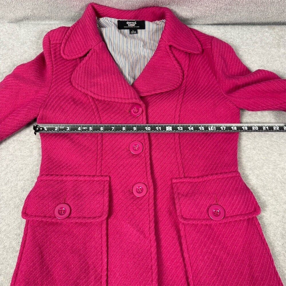 Vintage Y2K Coffee Shop Coat Womens Wool Blend Size L Bright Pink - Picture 7 of 12